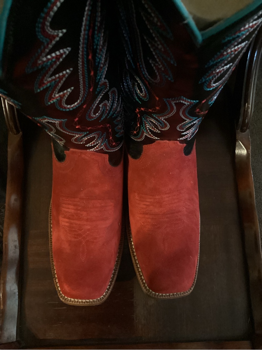 Women's Red Rough Out Western Boots with Embroidered Shaft